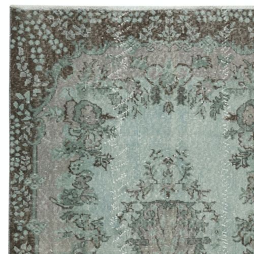 4x7.4 Ft Contemporary Handmade Blue Color Area Rug, Blue Turkish Floor Covering photo Textiles
