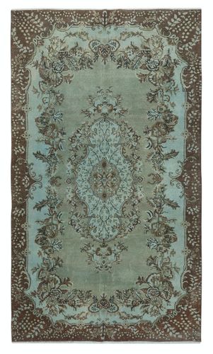 6.7x11.5 Ft Blue Hand Knotted Turkish Rug, Contemporary Medallion Design Carpet