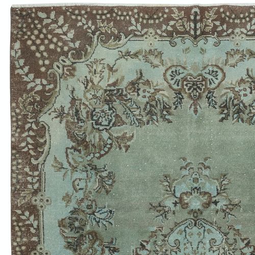 6.7x11.5 Ft Blue Hand Knotted Turkish Rug, Contemporary Medallion Design Carpet photo Textiles