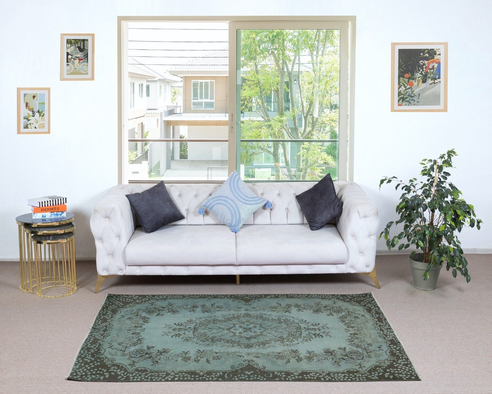 4x7 Ft Contemporary Handmade Turkish Area Rug Over Dyed In Blue. Floor Covering photo furniture