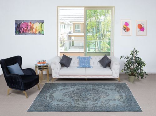 5.2x8.8 Ft Light Blue Color Handmade Turkish Wool Area Rug For Modern Interiors photo furniture