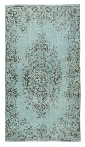 3.8x7 Ft Light Blue Accent Rug With Medallion Design. Hand Knotted In Turkey
