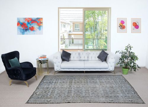 5.6x10 Ft Handmade Turkish Wool Area Rug In Blue. Modern Floor Covering photo furniture