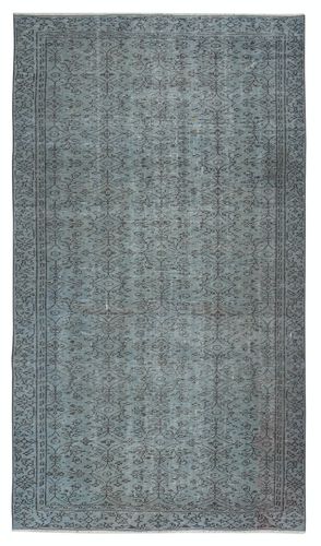 5x9 Ft Modern Blue Color Handmade Turkish Wool Area Rug With Flower Design