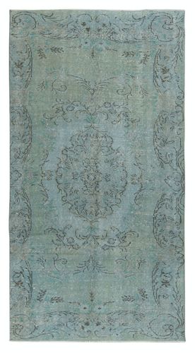 4.7x8.7 Ft Contemporary Handmade Turkish Area Rug Over Dyed In Light Blue