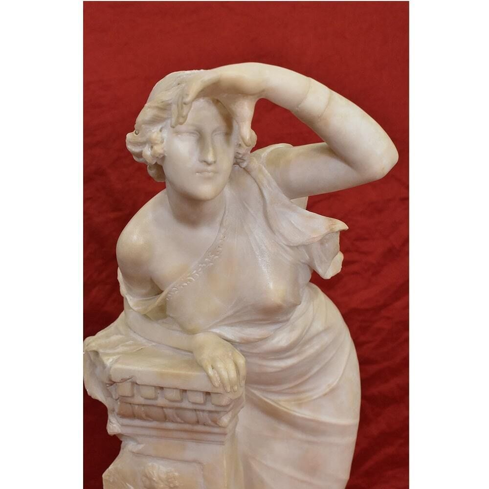 Antique Italian Alabaster Sculptures, Young Girl Sculpture, Giuseppe Gambogi, 19th Century. photo 2600.0