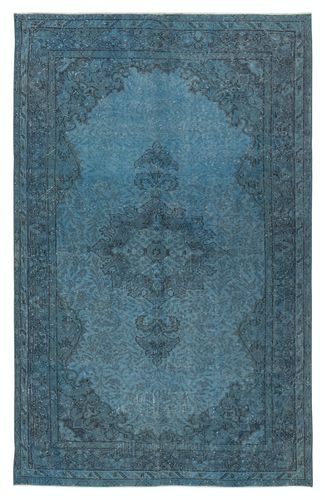 5x8.3 Ft Vintage Handmade Blue Color Turkish Area Rug With Medallion Design