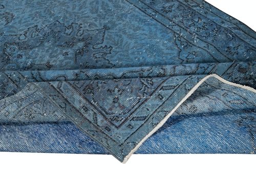 5x8.3 Ft Vintage Handmade Blue Color Turkish Area Rug With Medallion Design photo for sale
