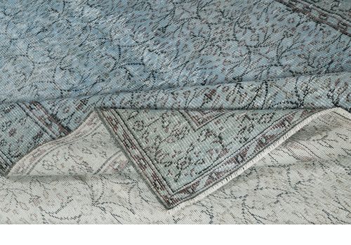 6.5x10.8 Ft Blue Color Over Dyed Rug. Handmade Turkish Rug With Floral Design photo for sale