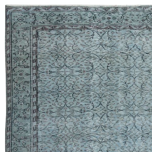 6.5x10.8 Ft Blue Color Over Dyed Rug. Handmade Turkish Rug With Floral Design photo Textiles
