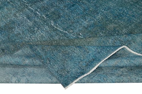 7.5x11.8 Ft Contemporary Handmade Turkish Area Rug Over Dyed In Teal Blue Color photo for sale