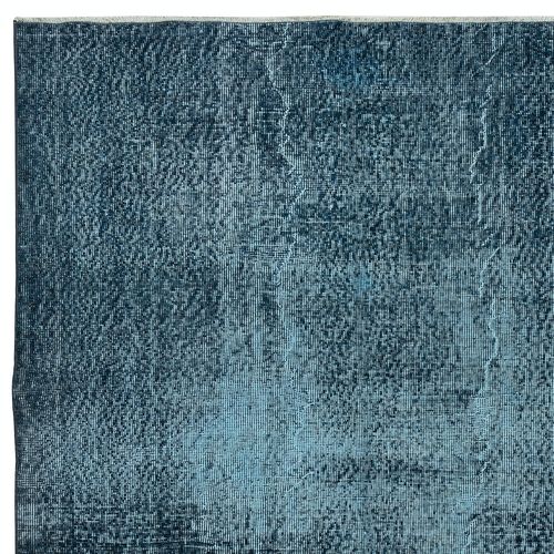5x8.3 Ft Modern Area Rug Overdyed In Solid Blue, Hand Knotted In Turkey photo Textiles