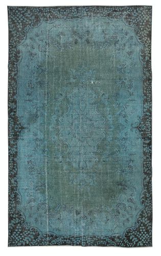 6.4x10.7 Ft Blue Color Area Rug With Medallion Design. Handmade In Turkey