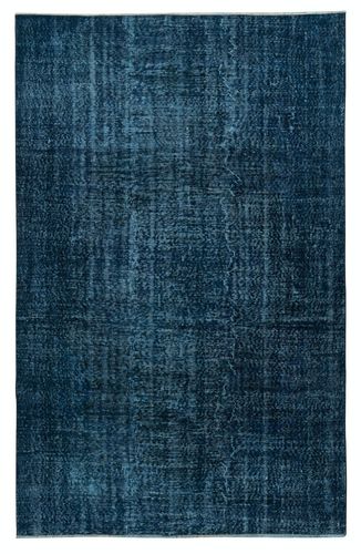 5.3x8.4 Ft Modern Handmade Turkish Area Rug Over Dyed In Solid Navy Blue Color