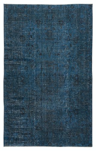 6.3x9.8 Ft Contemporary Handmade Turkish Area Rug In Dark Blue Color