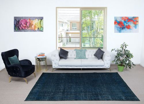 6.5x9.8 Ft Handmade Navy Blue Area Rug For Living Room, Modern Turkish Carpet photo furniture