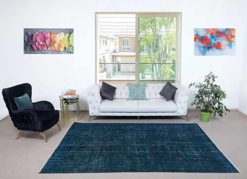 6.5x9.6 Ft Modern Area Rug In Solid Navy Blue, Hand Knotted In Turkey photo furniture