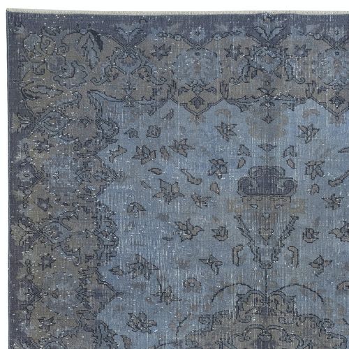 6x9.6 Ft Handmade Rug For Living Room, Vintage Turkish Carpet Re Dyed In Blue photo Textiles