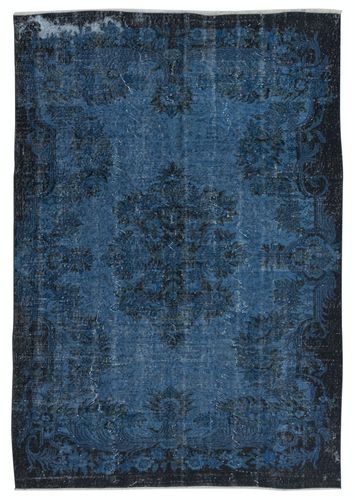 6x8.5 Ft Blue Area Rug For Contemporary Interiors, Handmade In Turkey