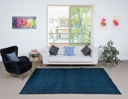5.5x9.2 Ft Solid Blue Area Rug For Modern Interiors, Handmade In Turkey photo furniture