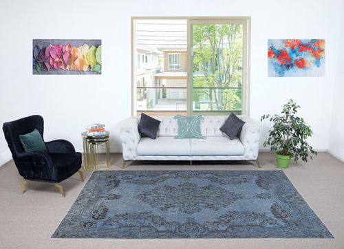 6.4x10.2 Ft Hand Knotted Blue Color Area Rug, Modern Turkish Floor Covering photo furniture