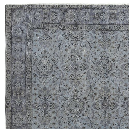 5.8x9 Ft Contemporary Handmade Blue Color Turkish Area Rug With Floral Design photo Textiles
