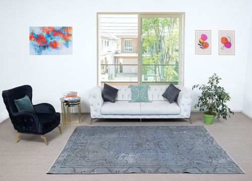 5.8x9.4 Ft Modern Handmade Turkish Area Rug In Light Blue Color. Floor Covering photo furniture