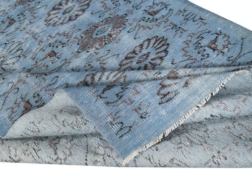 5x8.8 Ft Floral Patterned Blue Area Rug For Modern Interiors, Handmade In Turkey photo for sale