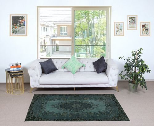4x7 Ft Modern Handmade Blue Color Turkish Wool Area Rug With Medallion Design photo furniture