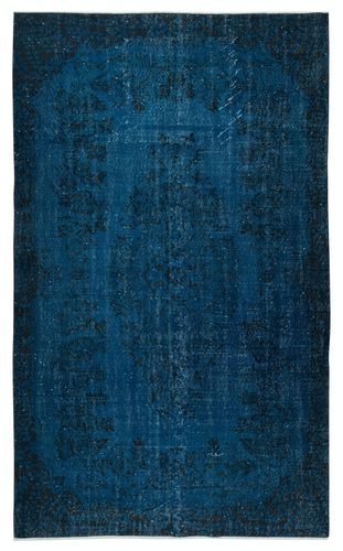 5.6x9.4 Ft Modern Handmade Turkish Area Rug Over Dyed In Dark Blue