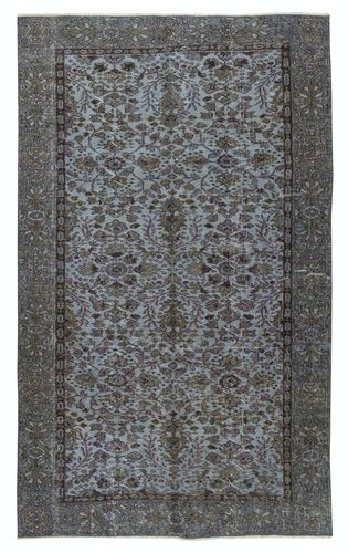 4.8x8 Ft Modern Flower Design Area Rug In Blue, Hand Knotted In Turkey