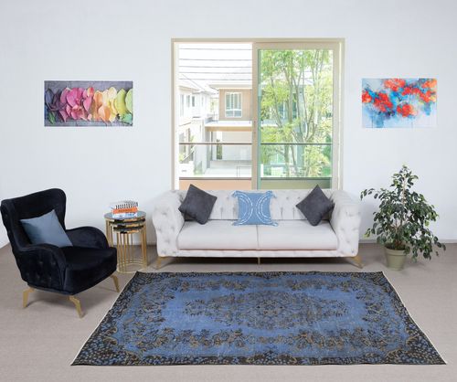 5.6x9 Ft Contemporary Handmade Blue Color Turkish Area Rug With Medallion Design photo furniture