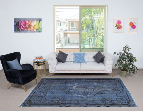 5.5x9.2 Ft Handmade Blue Color Area Rug, Modern Handmade Turkish Floor Covering photo furniture