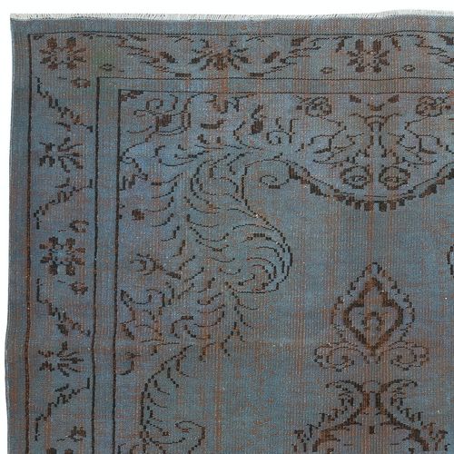 6x8.8 Ft Contemporary Handmade Turkish Area Rug Re Dyed In Blue. Floor Covering photo Textiles