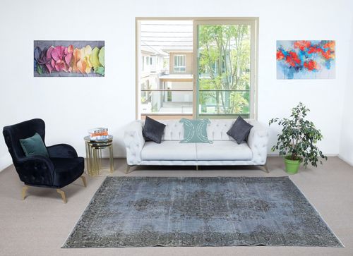 6.6x9.5 Ft Blue Color Over Dyed Rug. Handmade Turkish Rug. Modern Home Decor photo furniture