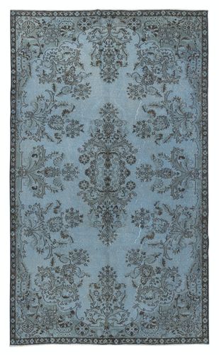 5.2x8.8 Ft Blue Area Rug With Floral Garden Design, Handmade In Turkey