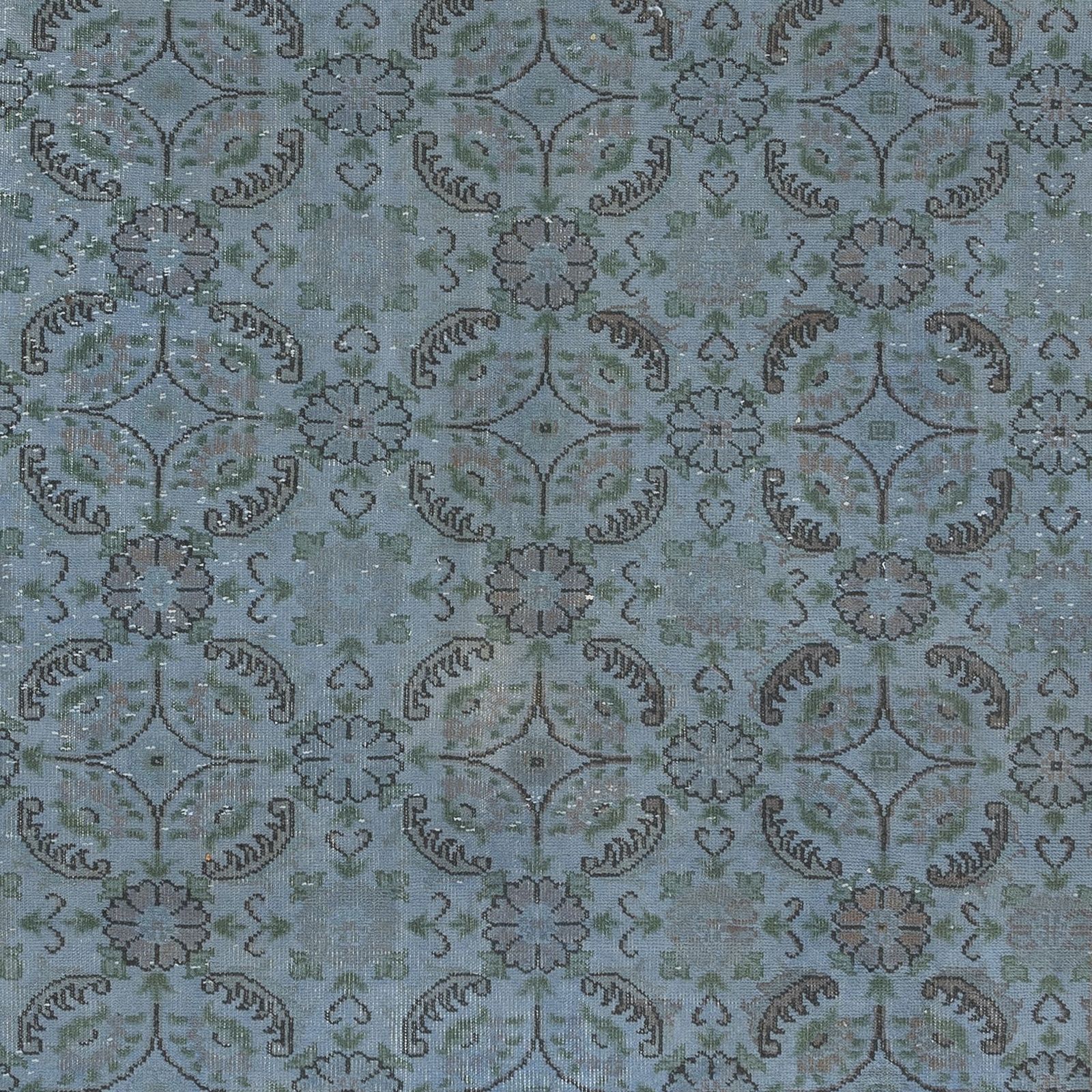 6x9.3 Ft Handmade Floral Turkish Rug With Solid Border & Light Blue Background photo 465.0
