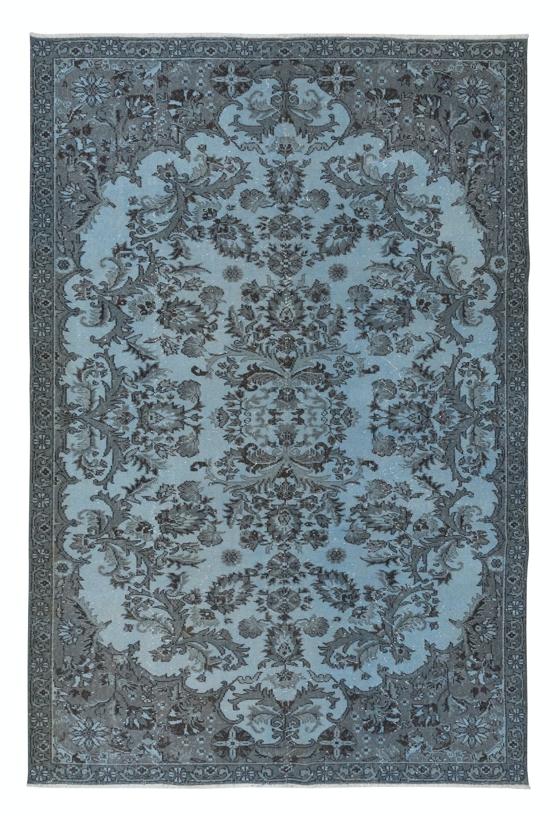 6.5x9.4 Ft Contemporary Handmade Turkish Rug In Light Blue With Garden Design