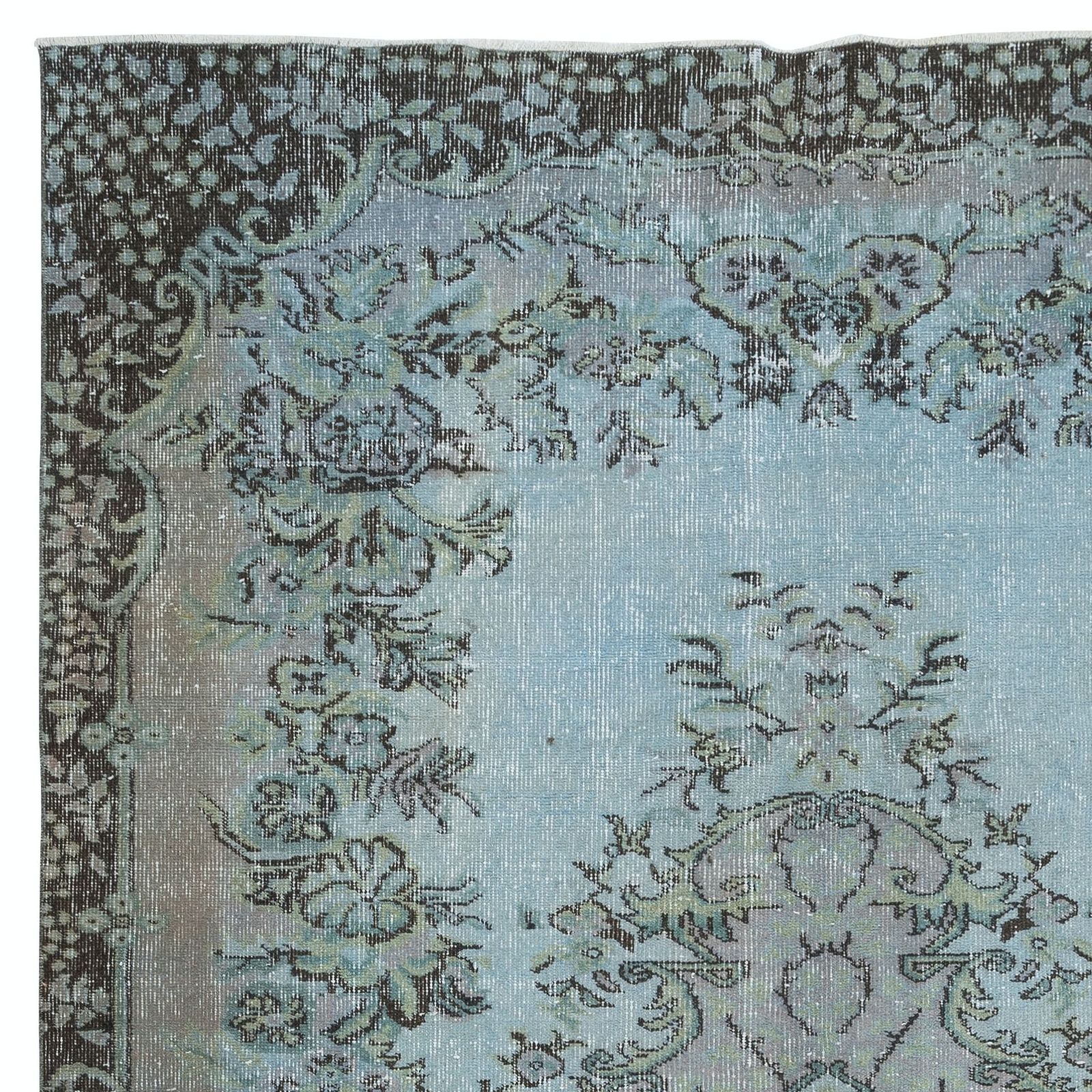 5.8x9 Ft Contemporary Handmade Turkish Area Rug In Baby Blue, Soft Pink & Black photo Textiles
