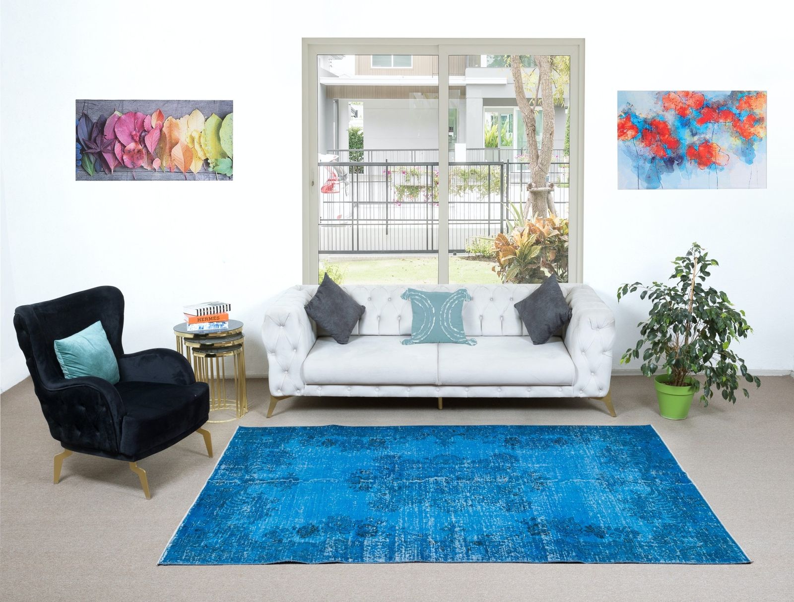 6x9 Ft Ocean Blue Handmade Turkish Rug For Living Room, Bedroom, Dining Room photo furniture