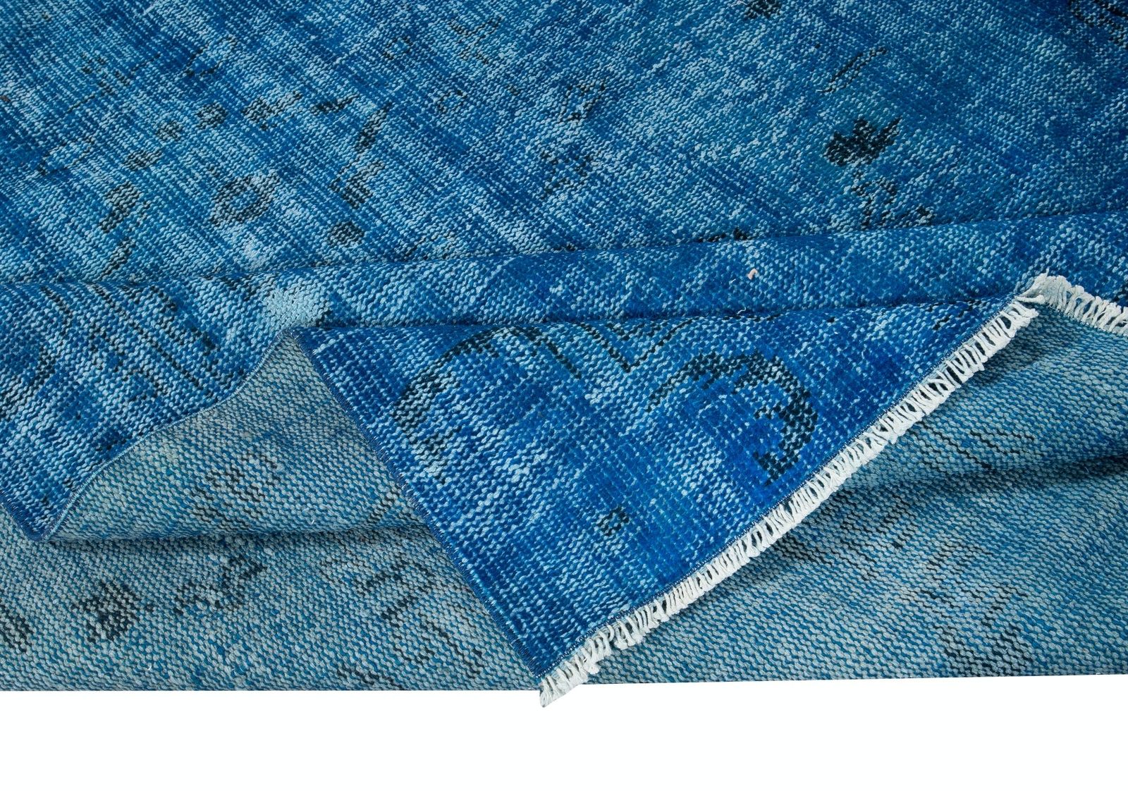 6x8.8 Ft Traditional Handmade Area Rug In Blue, Modern Turkish Redyed Carpet photo for sale