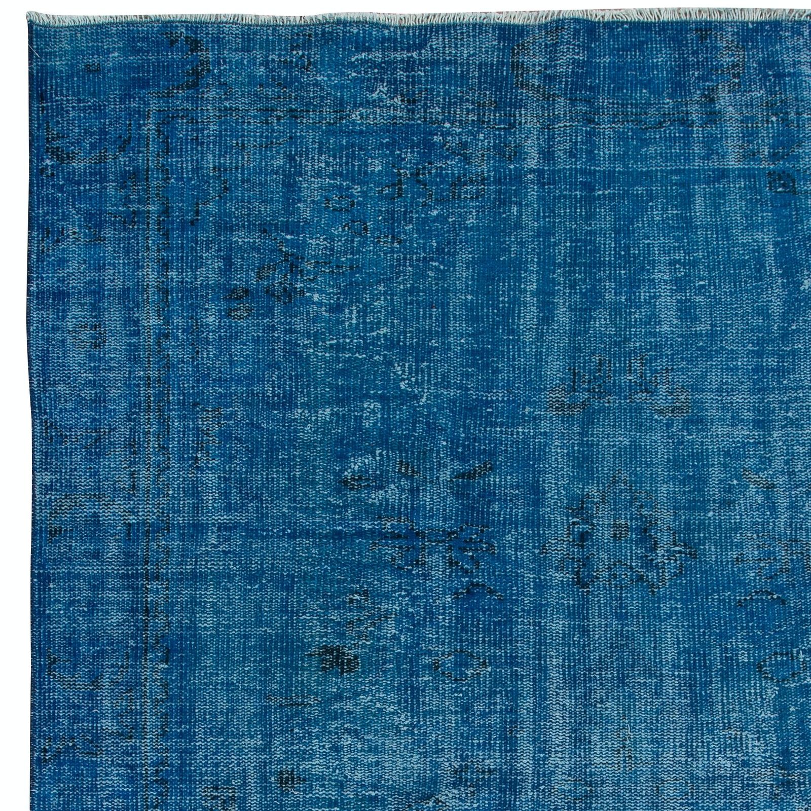 6x8.8 Ft Traditional Handmade Area Rug In Blue, Modern Turkish Redyed Carpet photo Textiles