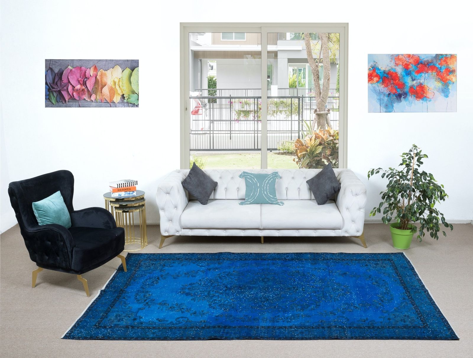 6.2x10.2 Ft Modern Blue Area Rug, Handwoven And Handknotted In Turkey photo furniture