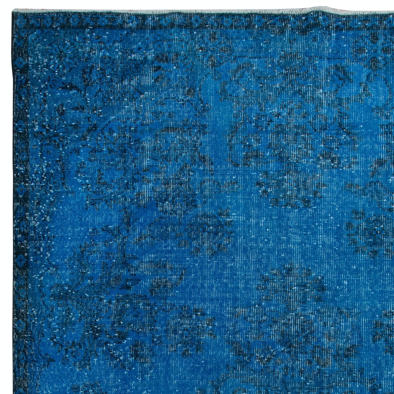 6x9.8 Ft Turkish Area Rug In Blue For Dining Room, Handmade Garden Design Carpet photo Textiles
