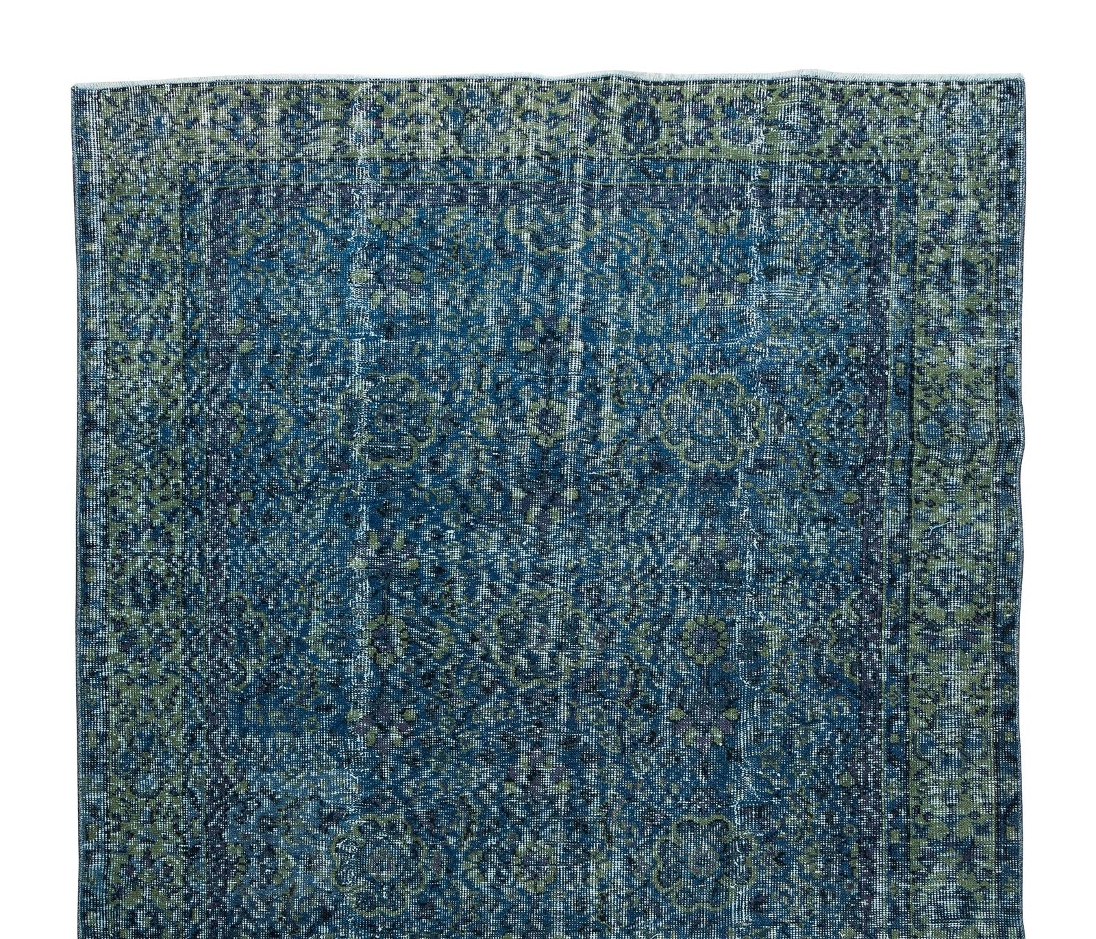 5.5x9.9 Ft Grayish Blue Over Dyed Rug, Handmade Vintage Turkish Wool Carpet photo Textiles