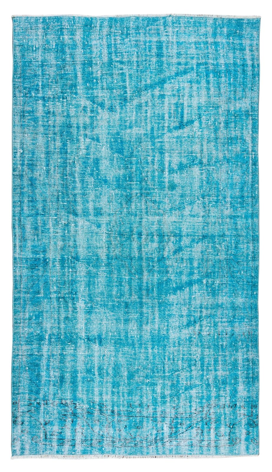 4.9x8.6 Ft Vintage Handmade Rug Over Dyed In Teal For Modern Office & Home
