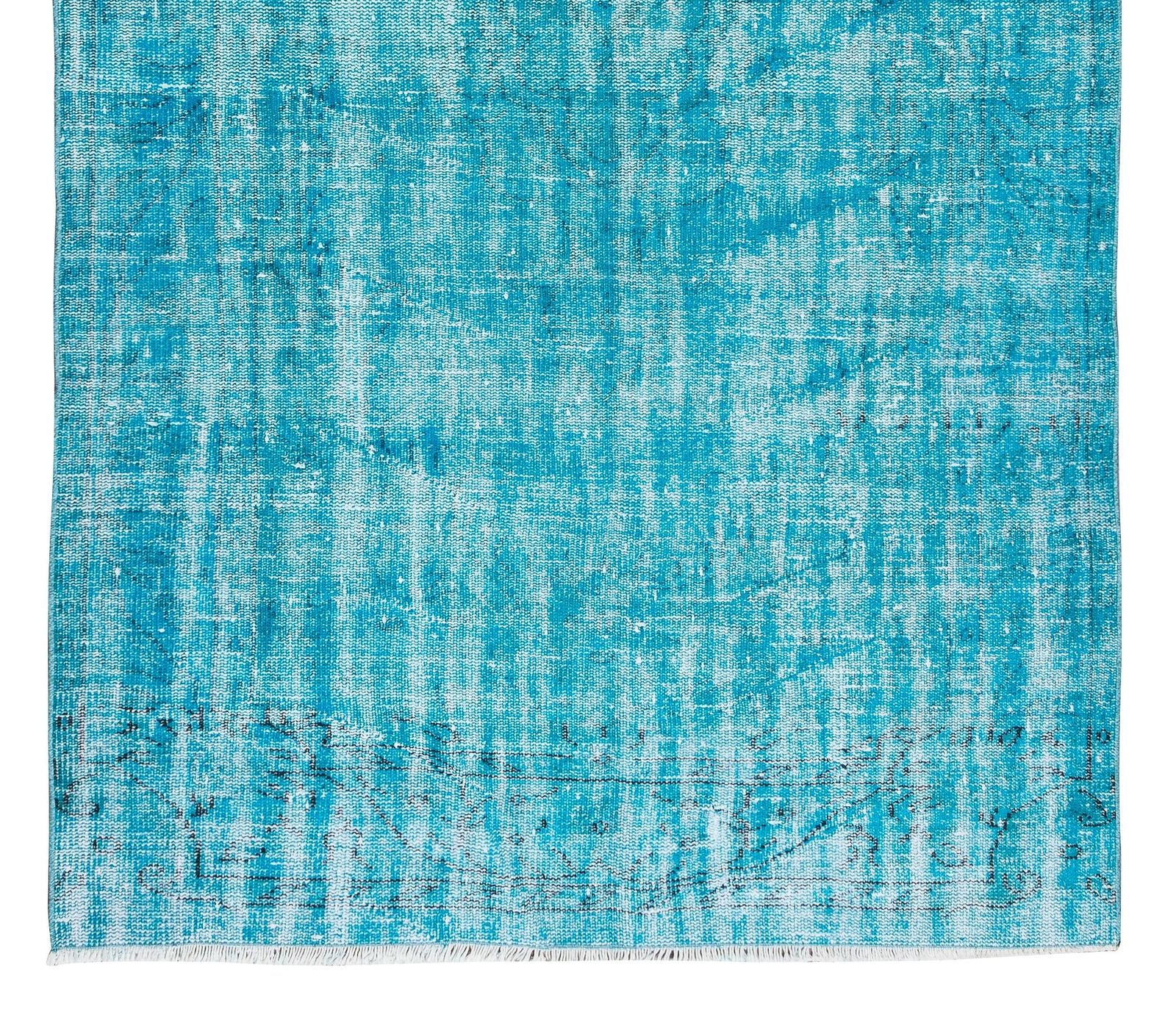 4.9x8.6 Ft Vintage Handmade Rug Over Dyed In Teal For Modern Office & Home photo 360.0
