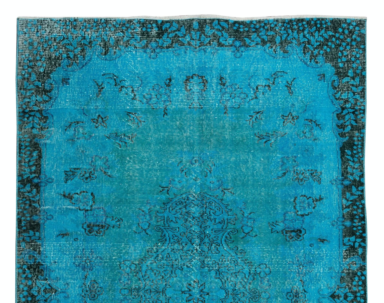 5.4x8.8 Ft Modern Handmade Area Rug. Vintage Turkish Carpet Over Dyed In Teal photo Textiles