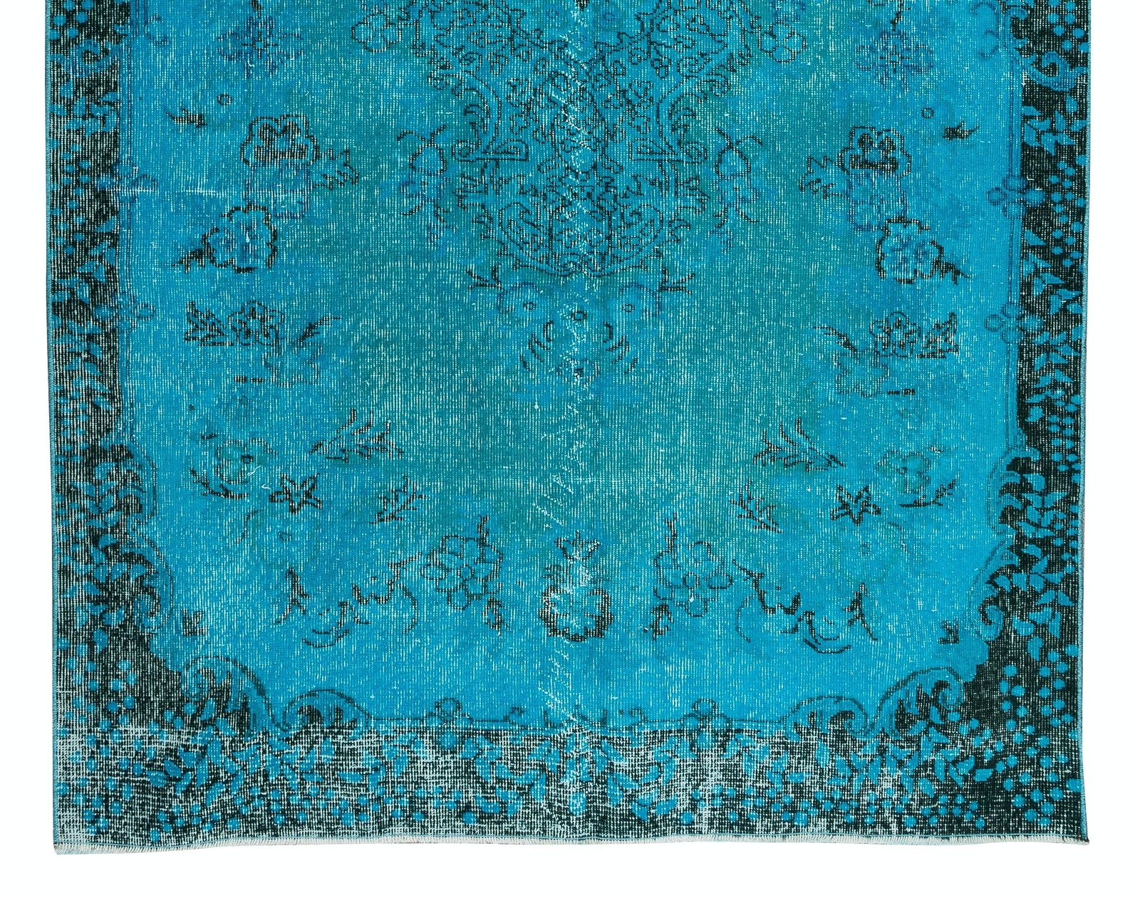 5.4x8.8 Ft Modern Handmade Area Rug. Vintage Turkish Carpet Over Dyed In Teal photo 403.0