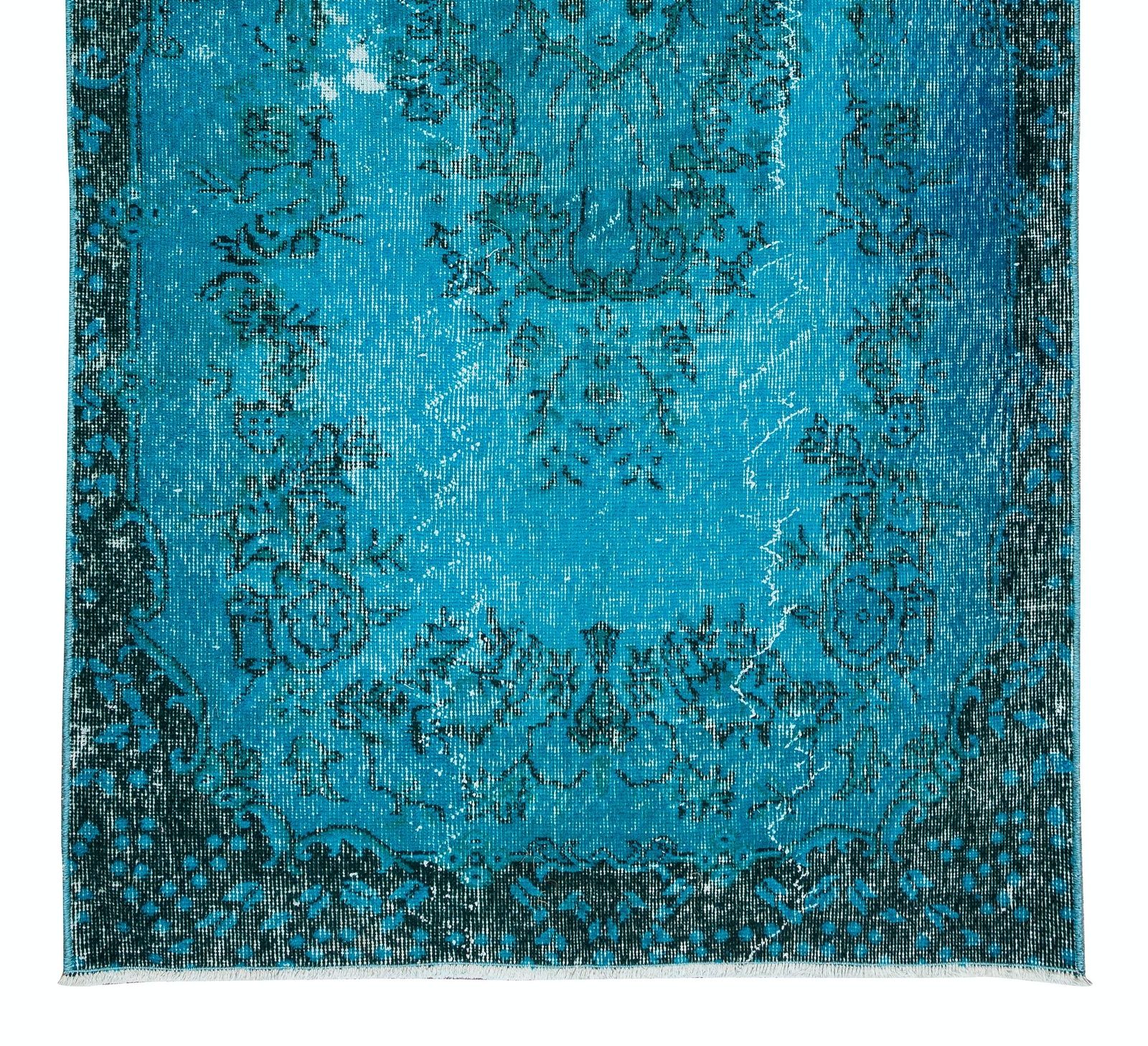 3.7x6.9 Ft Handmade Vintage Turkish Rug Redyed In Teal, Ideal 4 Modern Interiors photo 215.0